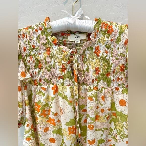ENTRO | 70s Boho Floral Smocked Puff Sleeve Blouse Top | Medium - Picture 5 of 8